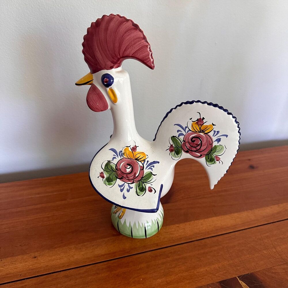 Vtg Portuguese Ceramic Rooster of Barcelos Hand Painted Folk Art Figurine - NOTE